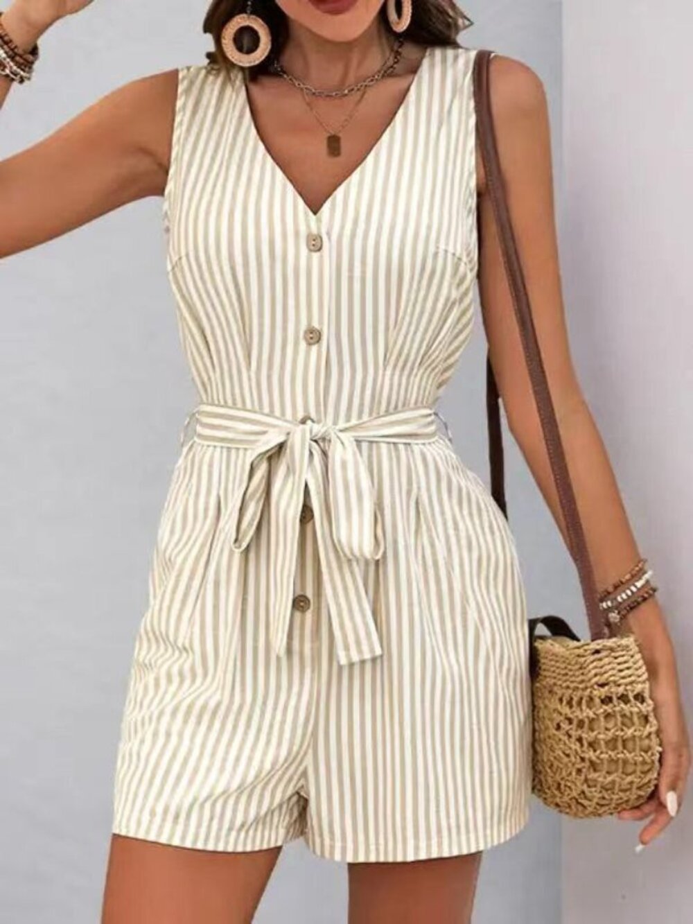 NEW SLEEVELESS ROMPER shorts STRIPED (4-colors) SM-XL summer spring vacation